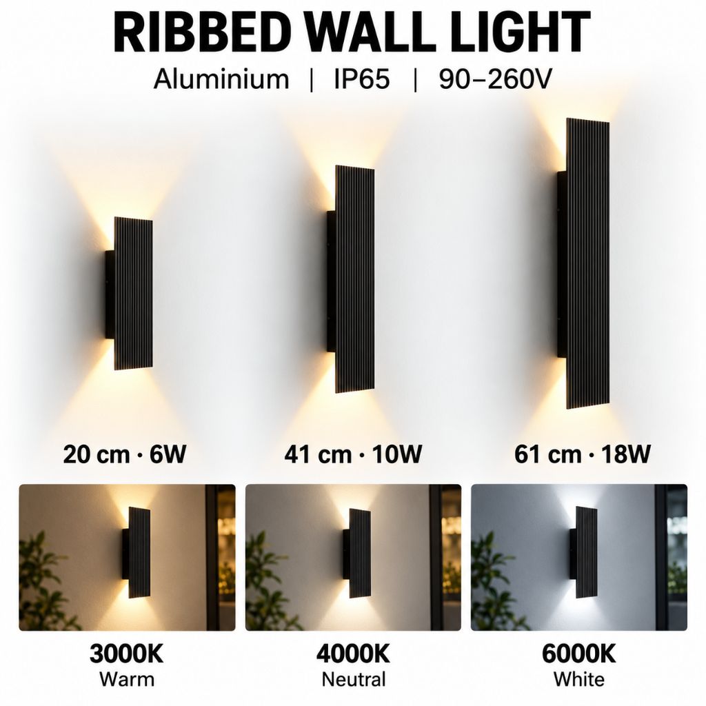 Black Ribbed Aluminium Up & Down LED Outdoor Wall Light IP65