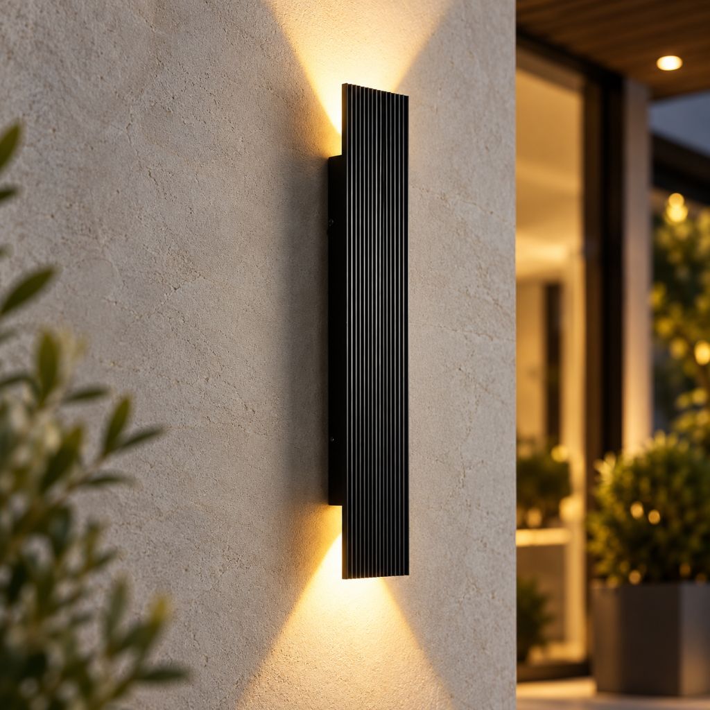 Black Ribbed Aluminium Up & Down LED Outdoor Wall Light IP65