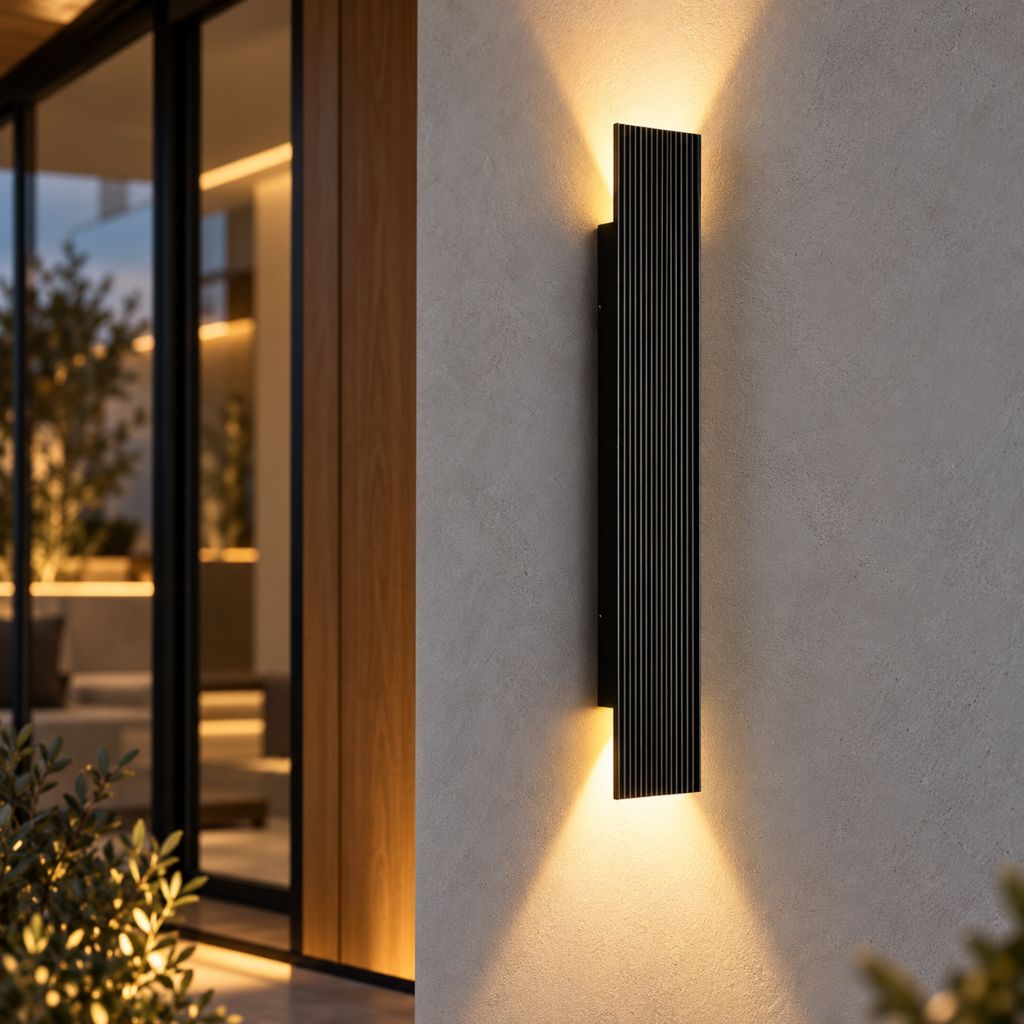 Black Ribbed Aluminium Up & Down LED Outdoor Wall Light IP65