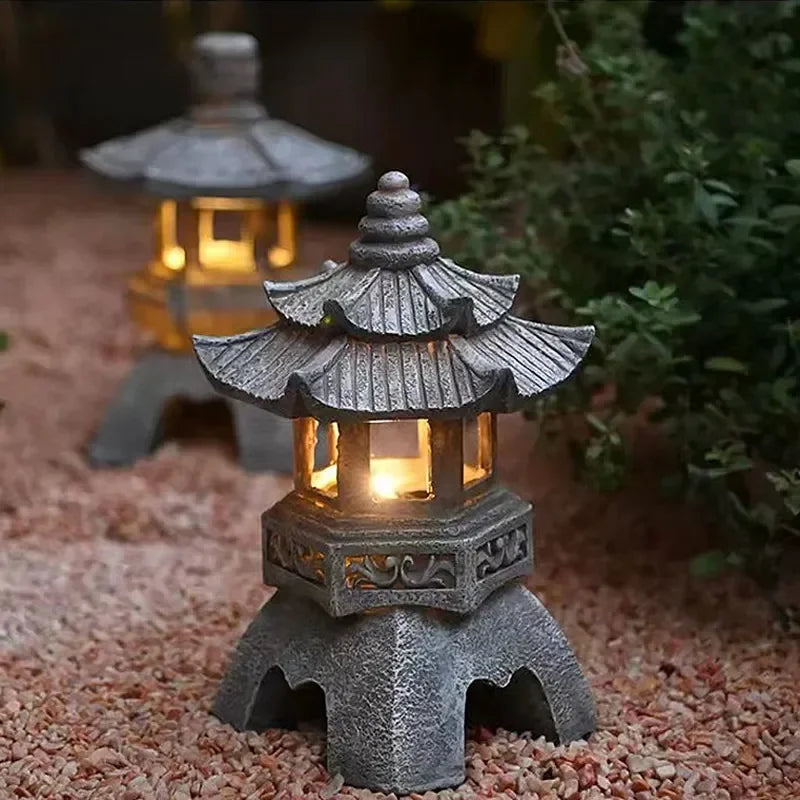 Japanese-Style Solar Pagoda Garden Lantern