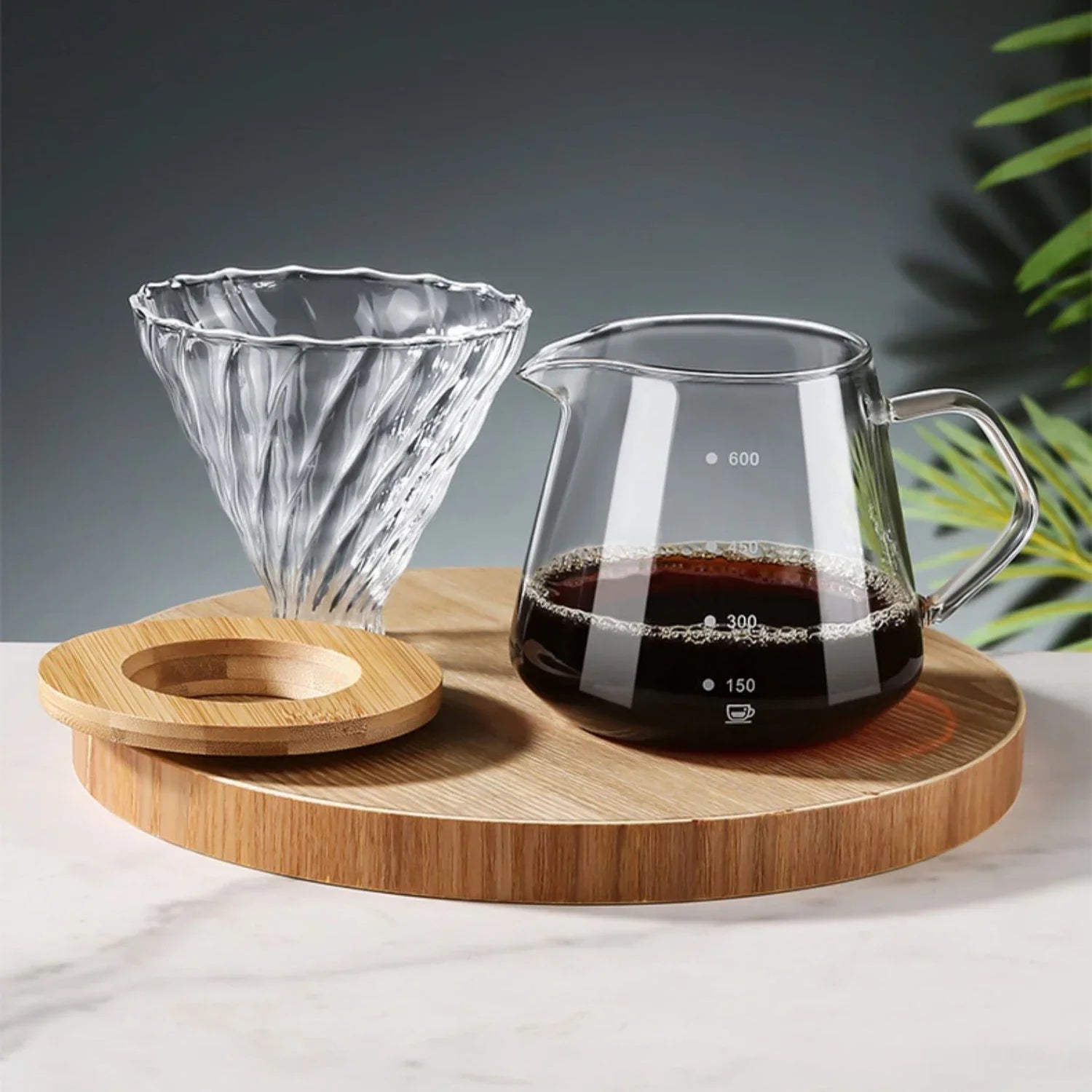 Pour Over Coffee Set with Wood Holder and Sharing Pot