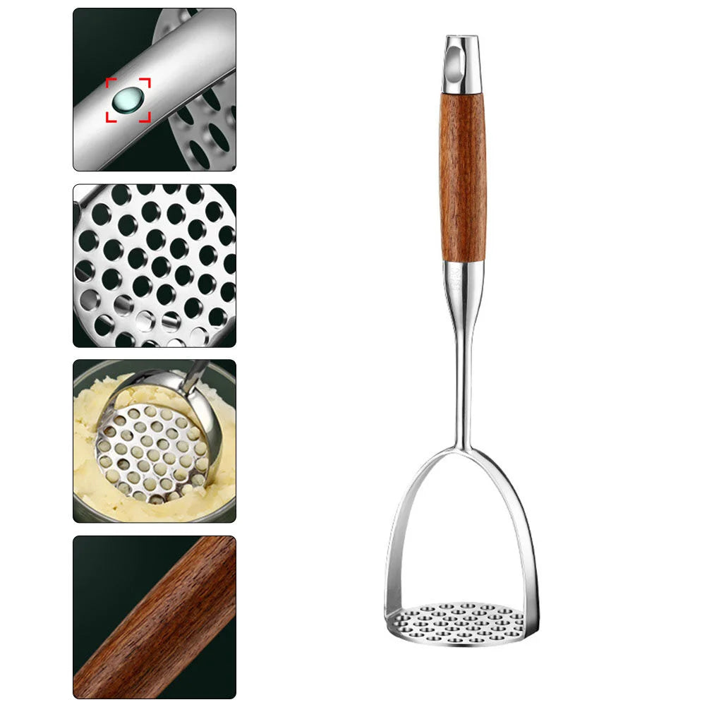 Stainless Steel Potato Masher with Wooden Handles