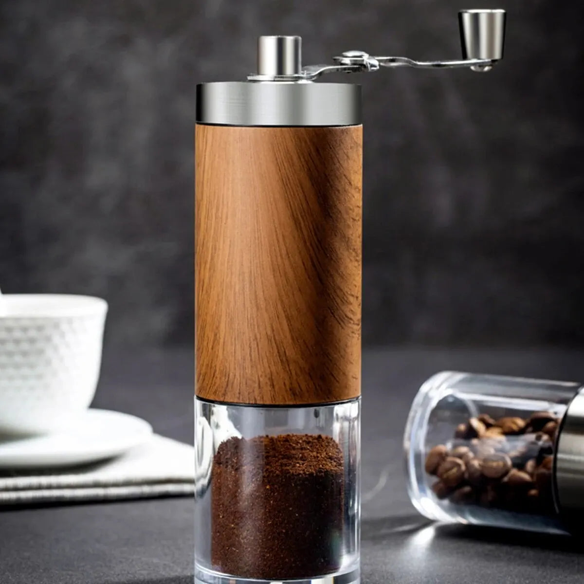 Wooden Hand-Crank Coffee Grinder with Ceramic Core