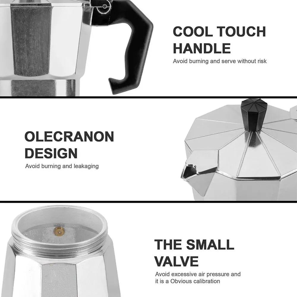 Aluminium Octagonal Moka Pot Italian Stovetop Espresso Maker
