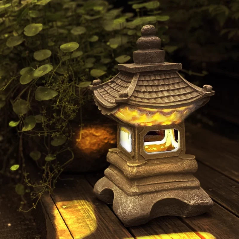 Japanese-Style Solar Pagoda Garden Lantern