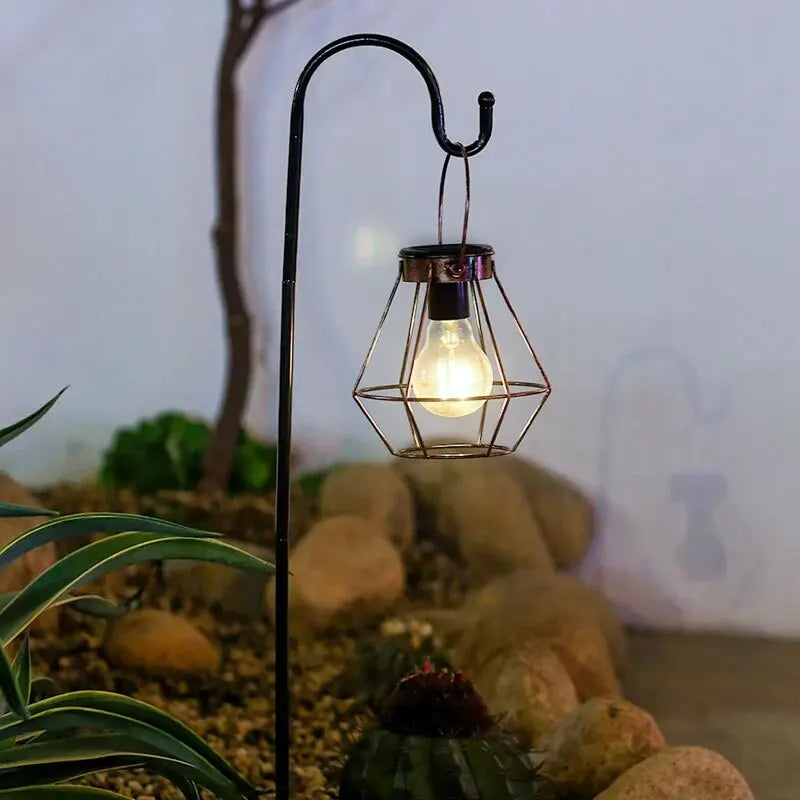 Rustic Solar Hanging Lantern with Vintage Cage Design