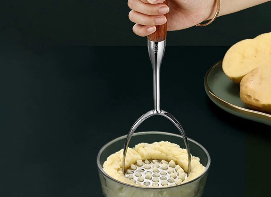 Stainless Steel Potato Masher with Wooden Handles