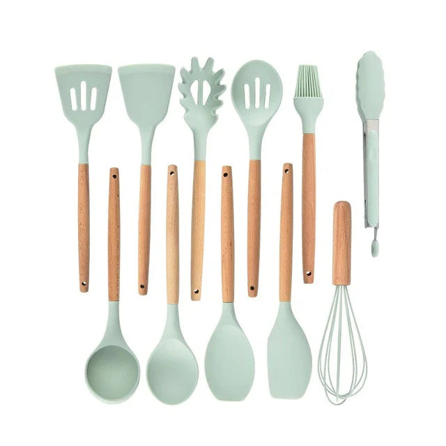 Nonstick Silicone Cooking Utensil Set with Wooden Handles Lattea