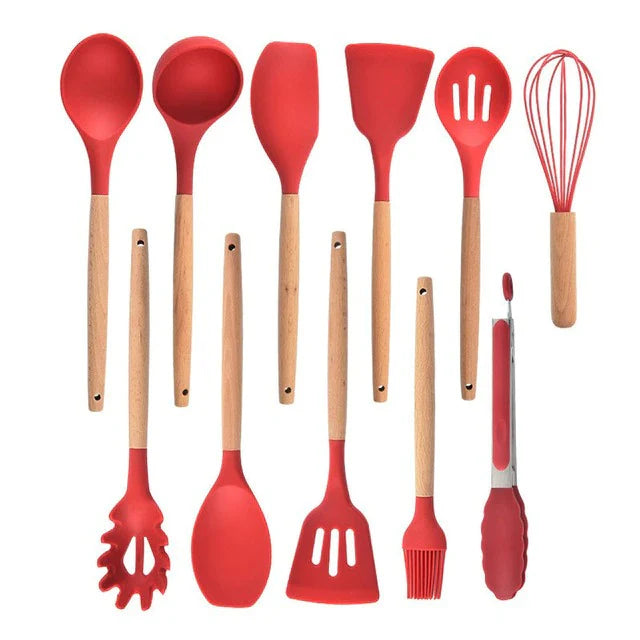 Nonstick Silicone Cooking Utensil Set with Wooden Handles Lattea