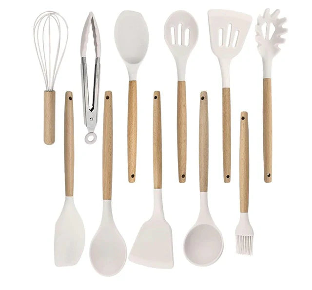 Nonstick Silicone Cooking Utensil Set with Wooden Handles Lattea