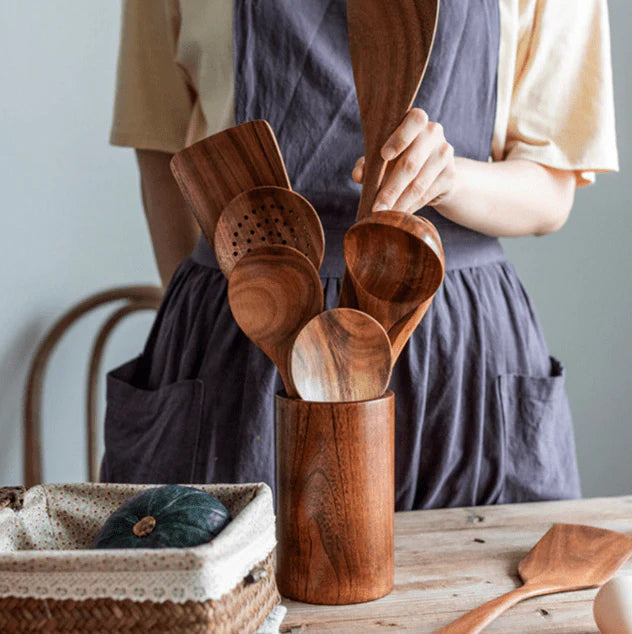 Teak Wooden Kitchen Utensil Holder