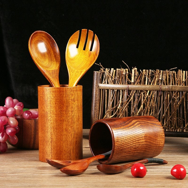 Teak Wooden Kitchen Utensil Holder