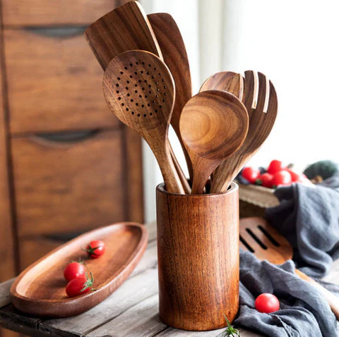 Teak Wooden Kitchen Utensil Holder