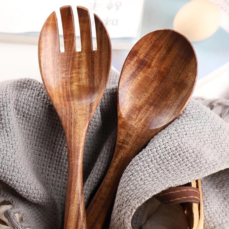 Acacia Wood Salad Serving Set – Handcrafted Kitchen Utensils