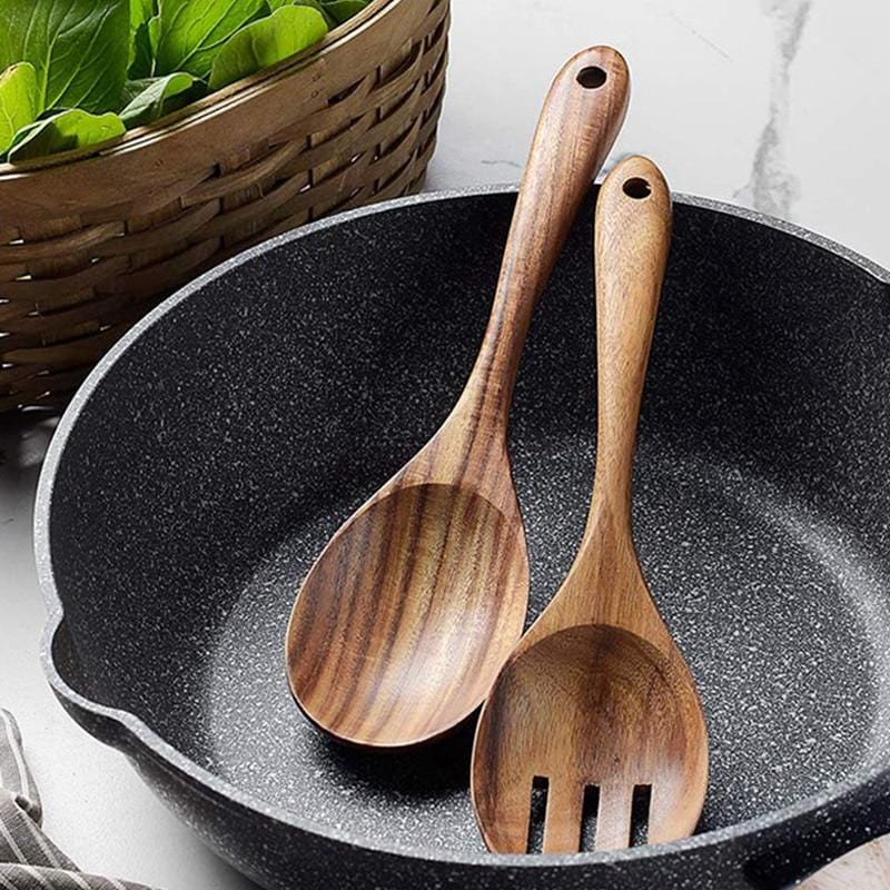 Acacia Wood Salad Serving Set – Handcrafted Kitchen Utensils