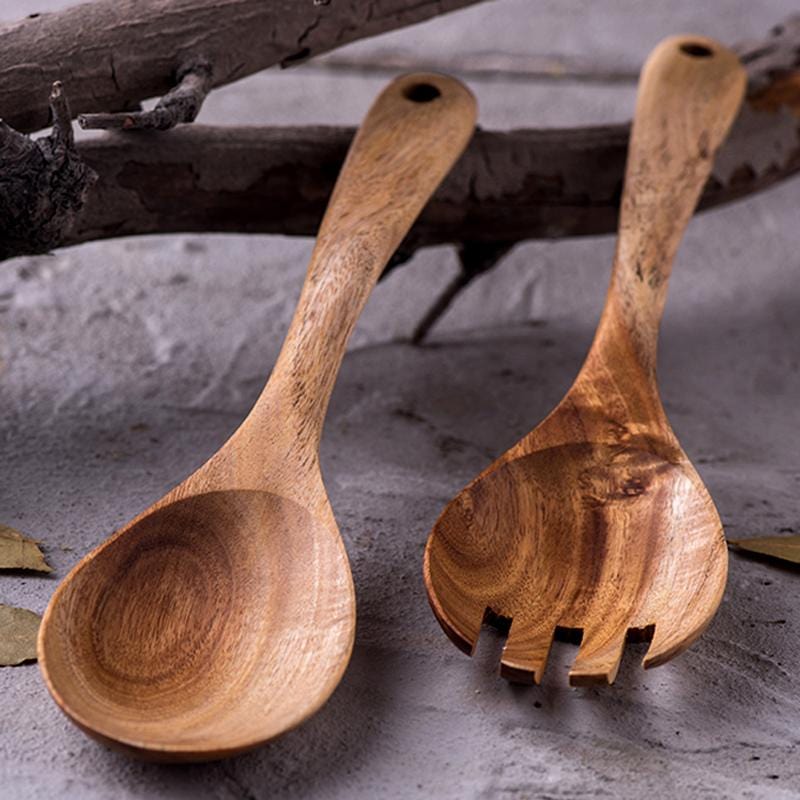 Acacia Wood Salad Serving Set – Handcrafted Kitchen Utensils