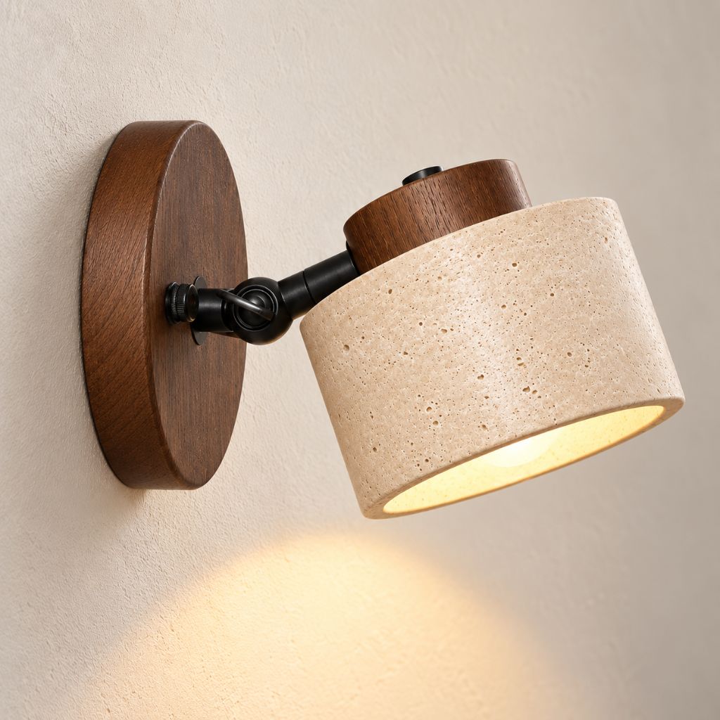 Adjustable Stone and Wood Bedside Wall Light with Switch