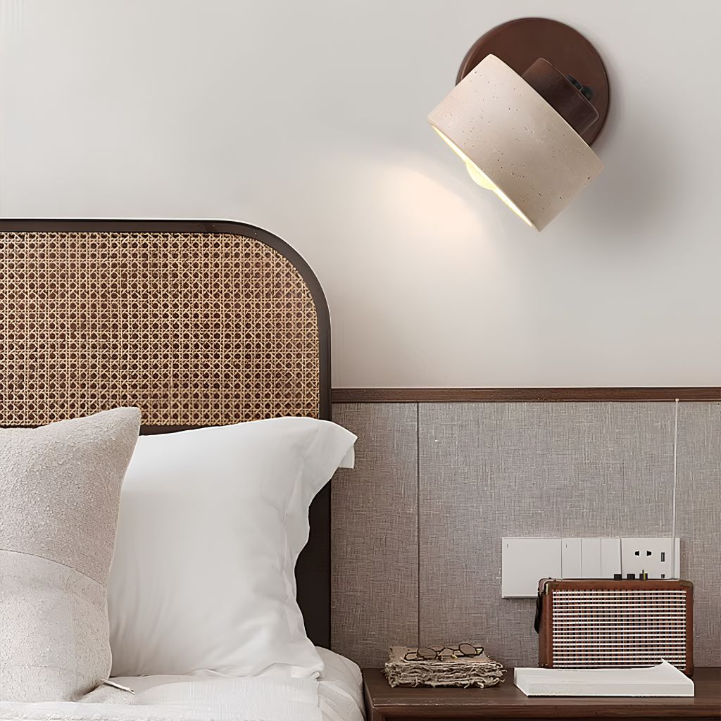 Adjustable Stone and Wood Bedside Wall Light with Switch