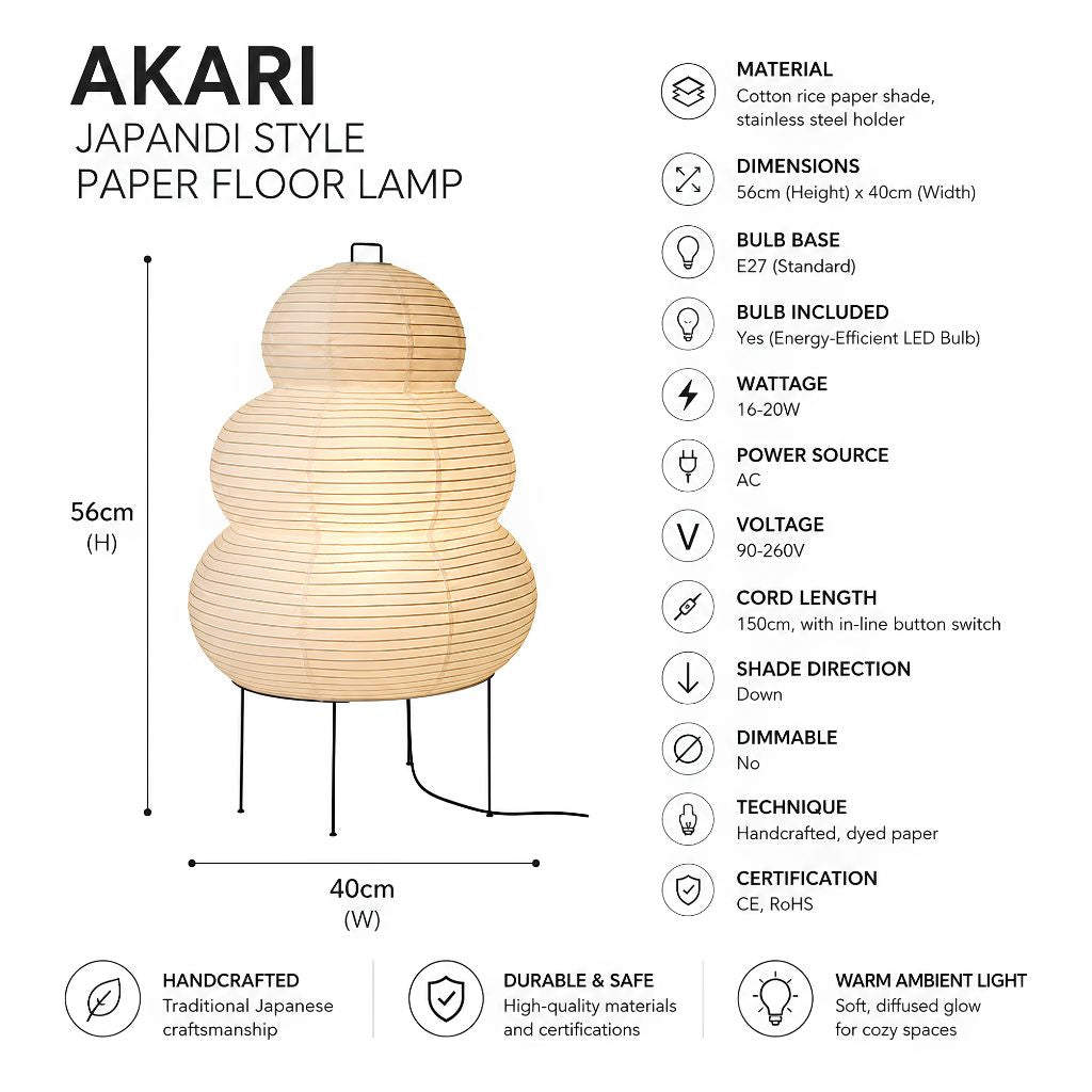 Akari Japandi Style Paper Floor Lamp
