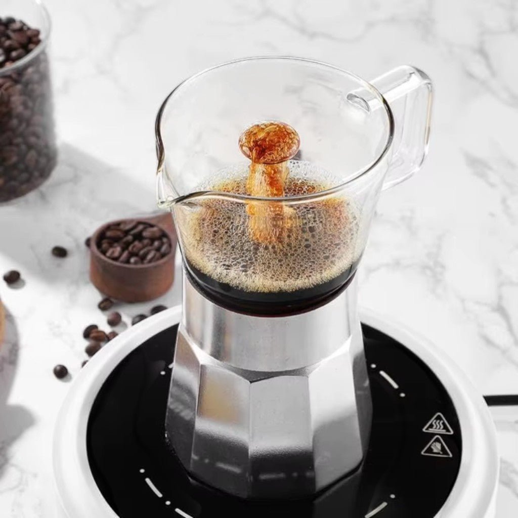 Aluminium Moka Pot Induction Espresso Maker with Glass Top - Lattea Global