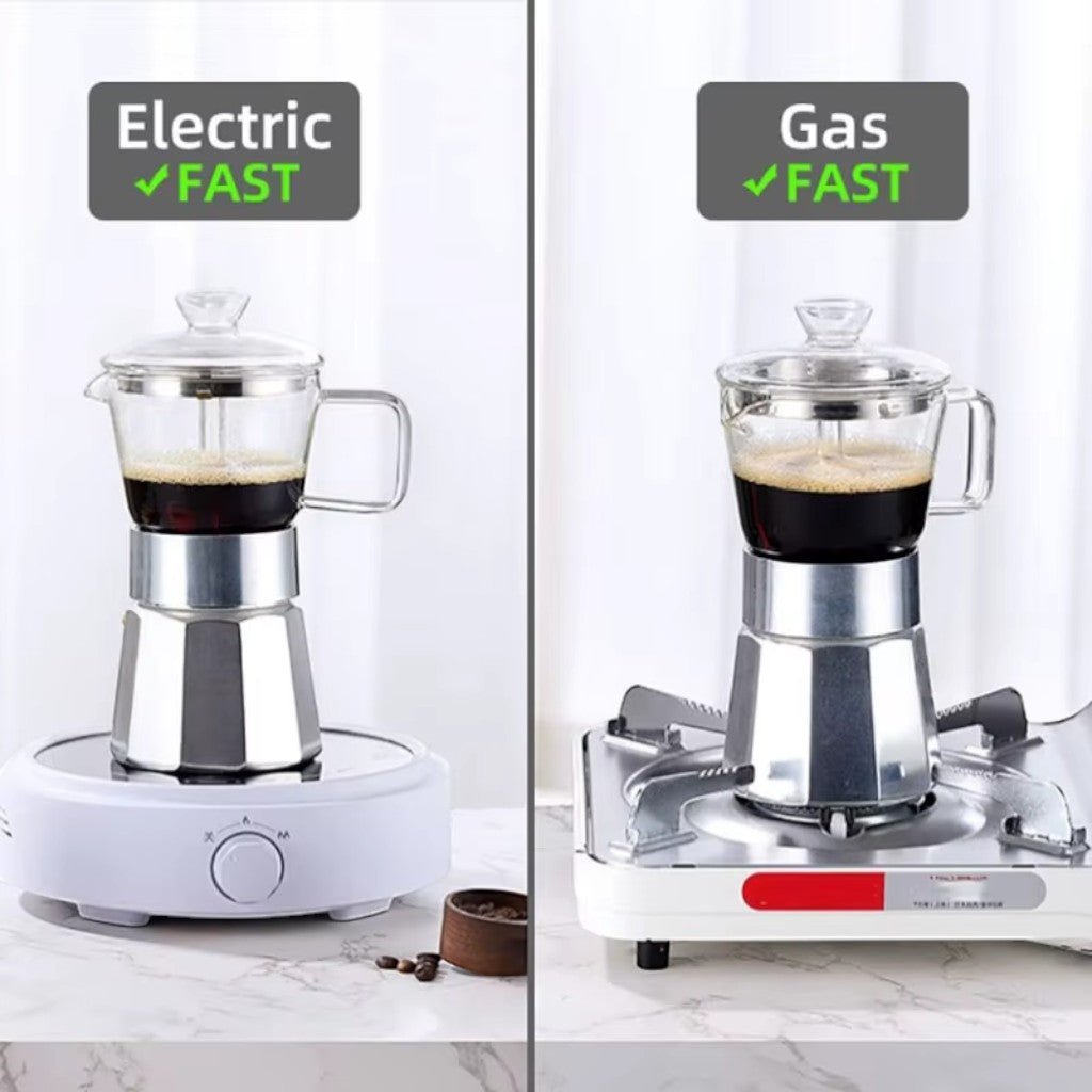 Aluminium Moka Pot Induction Espresso Maker with Glass Top - Lattea Global