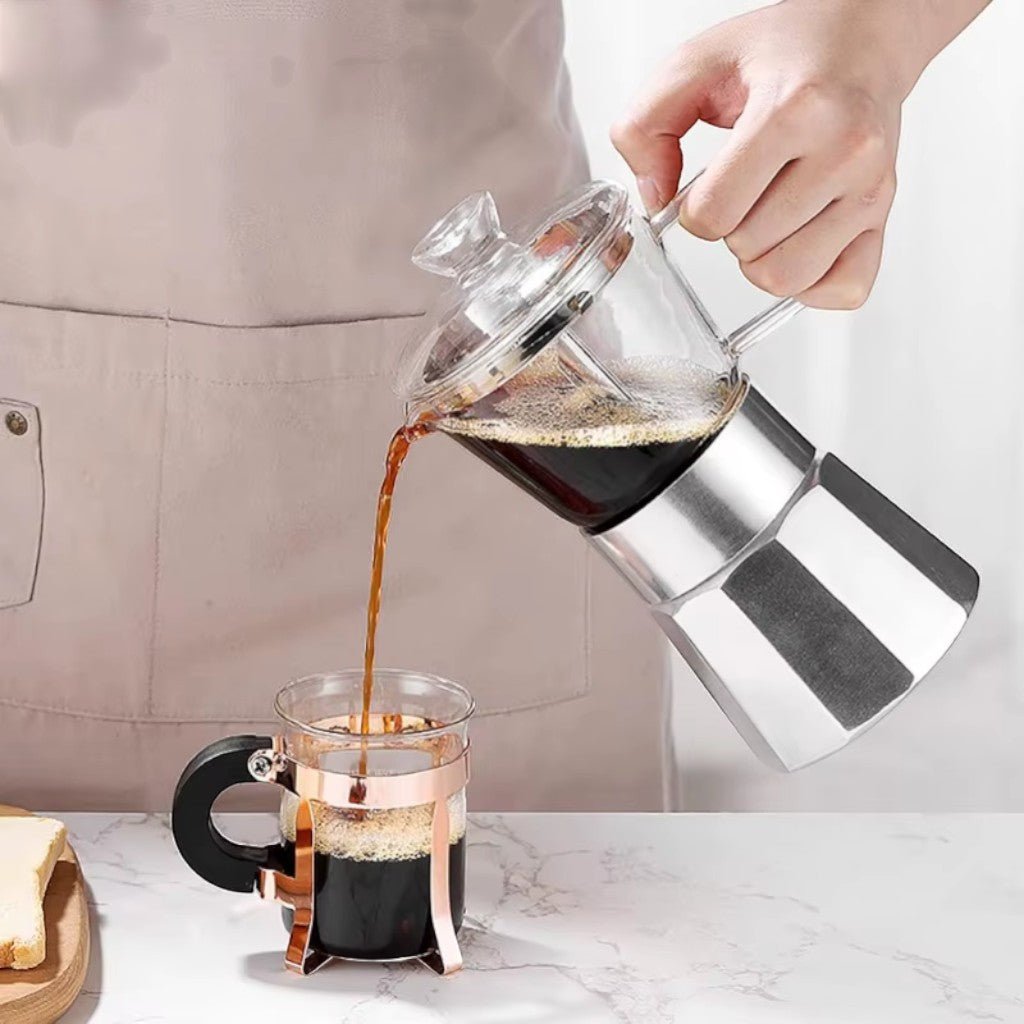 Aluminium Moka Pot Induction Espresso Maker with Glass Top - Lattea Global