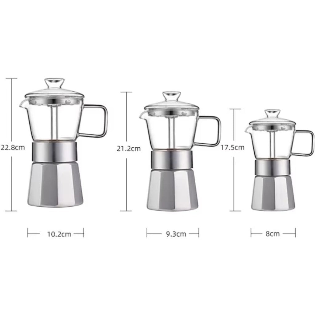 Aluminium Moka Pot Induction Espresso Maker with Glass Top - Lattea Global
