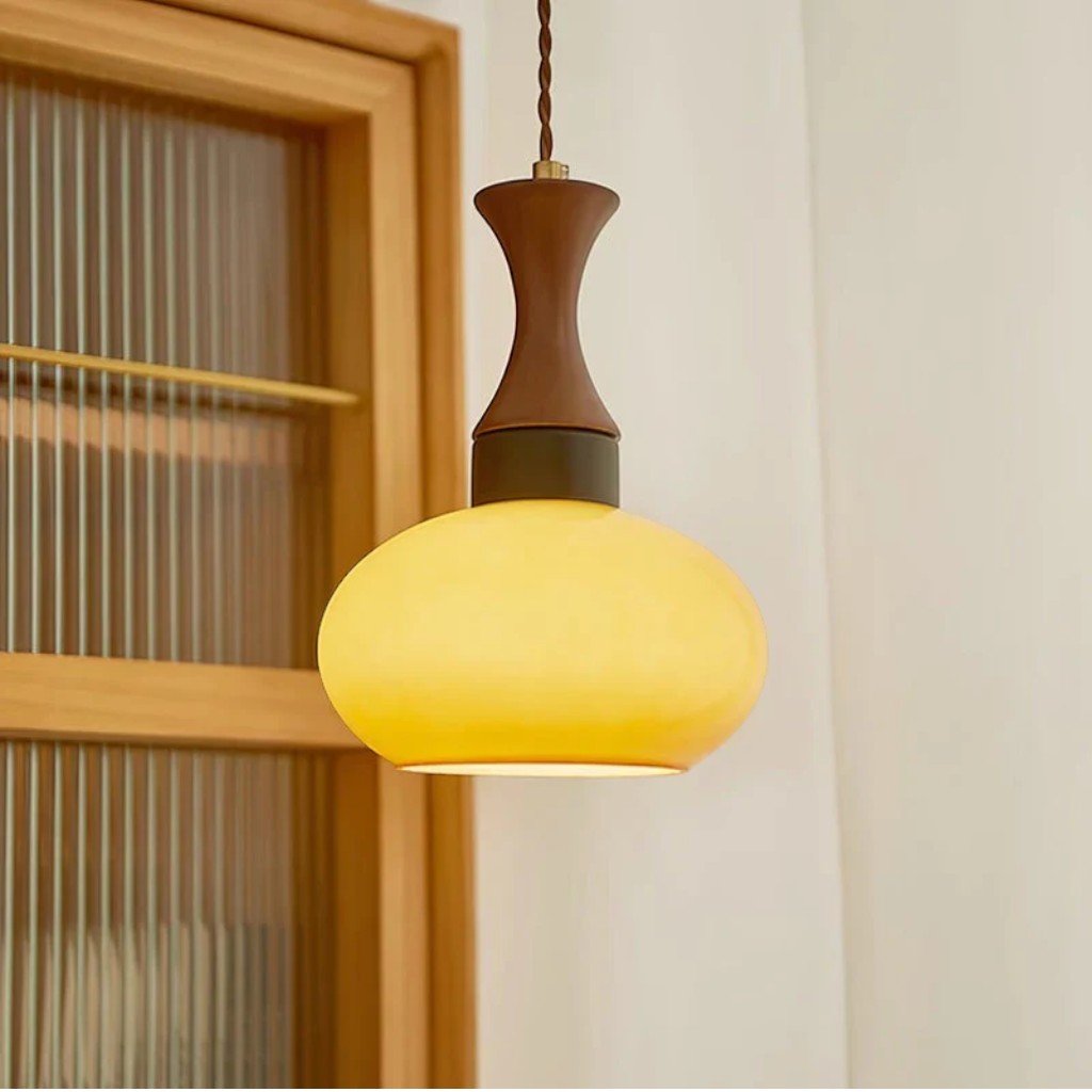 AmberDome Vintage Yellow Dome Pendant Lamp - Lattea Global