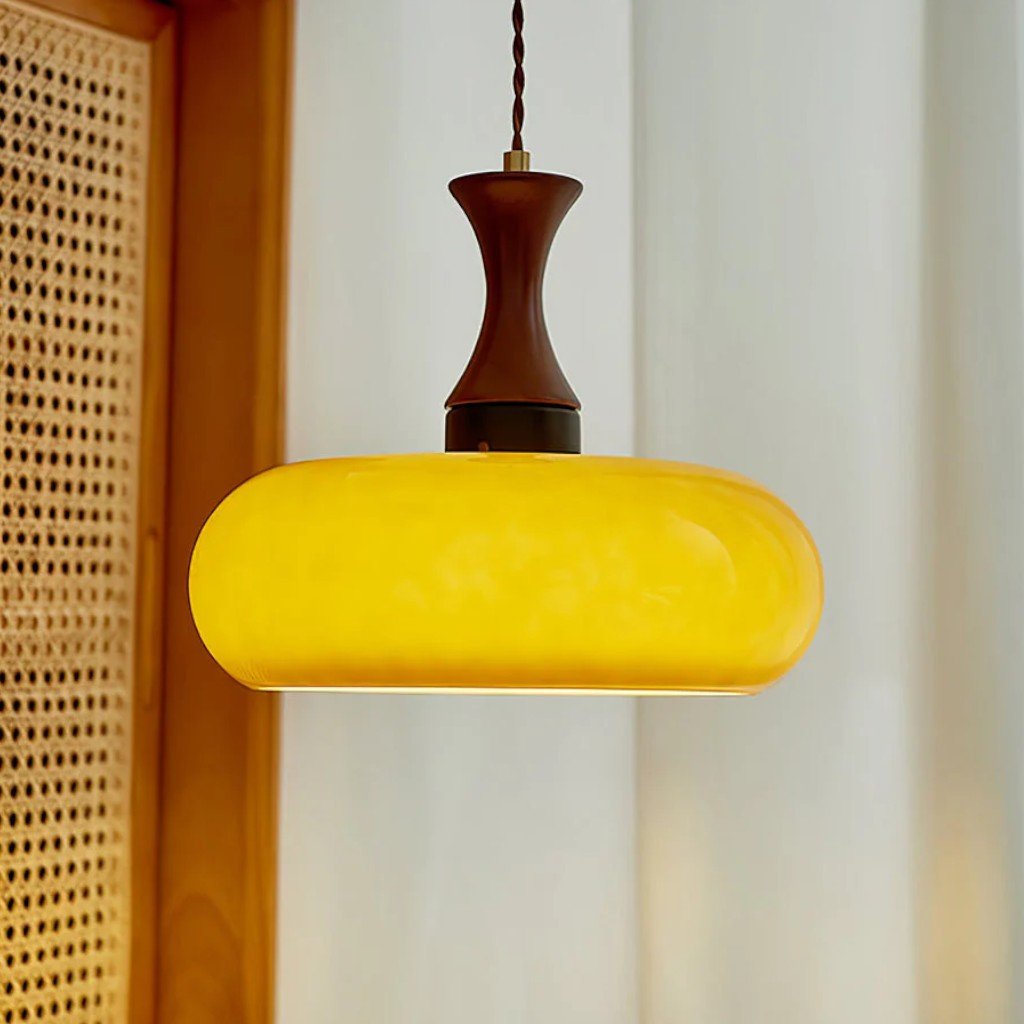 AmberDome Vintage Yellow Dome Pendant Lamp - Lattea Global