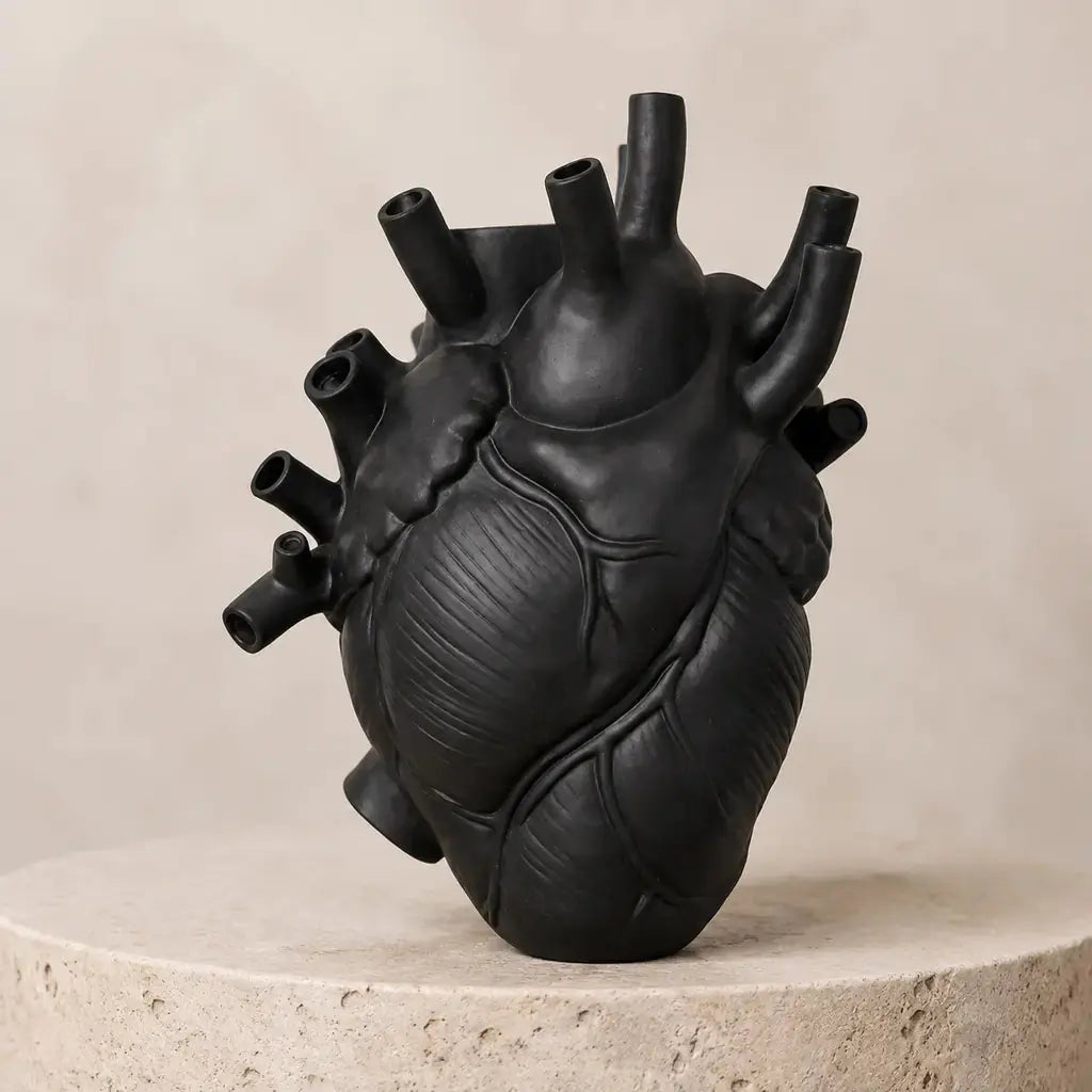 Black Anatomical Heart Ceramic Art Vase studio hero