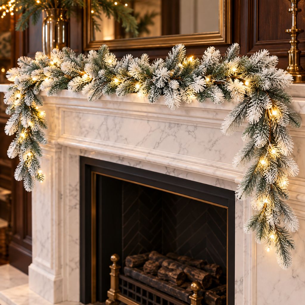 Artificial Cedar and Pine Christmas Garland with LED Lights