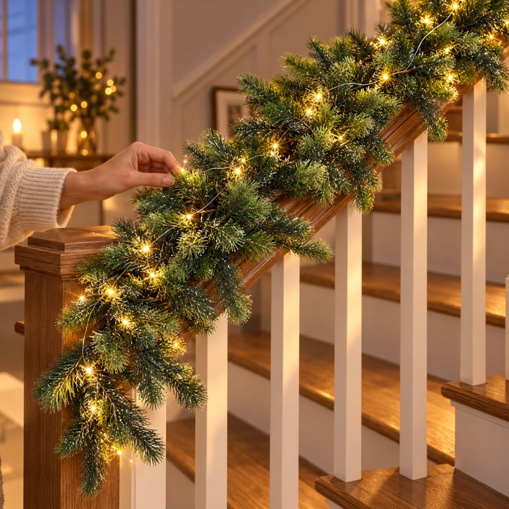 Artificial Cedar and Pine Christmas Garland with LED Lights