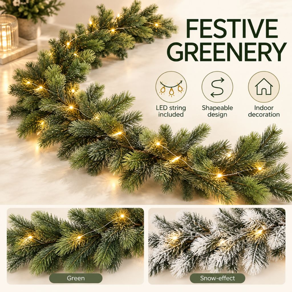 Artificial Cedar and Pine Christmas Garland with LED Lights