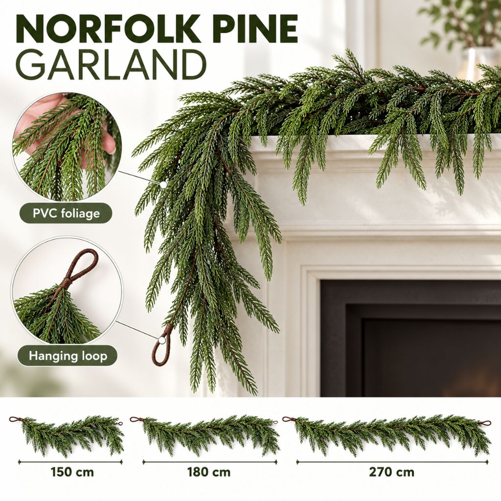 Artificial Norfolk Pine Christmas Garland for Mantels