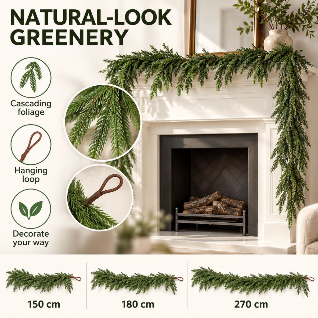 Artificial Norfolk Pine Christmas Garland for Mantels