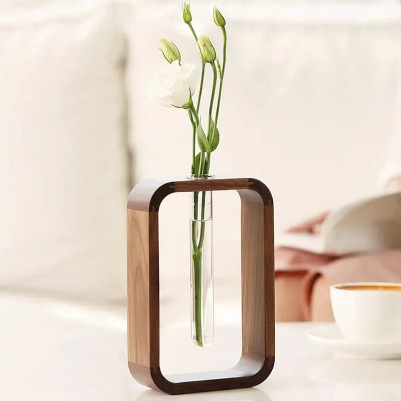 Artistic Hydroponic Glass & Wooden Vase