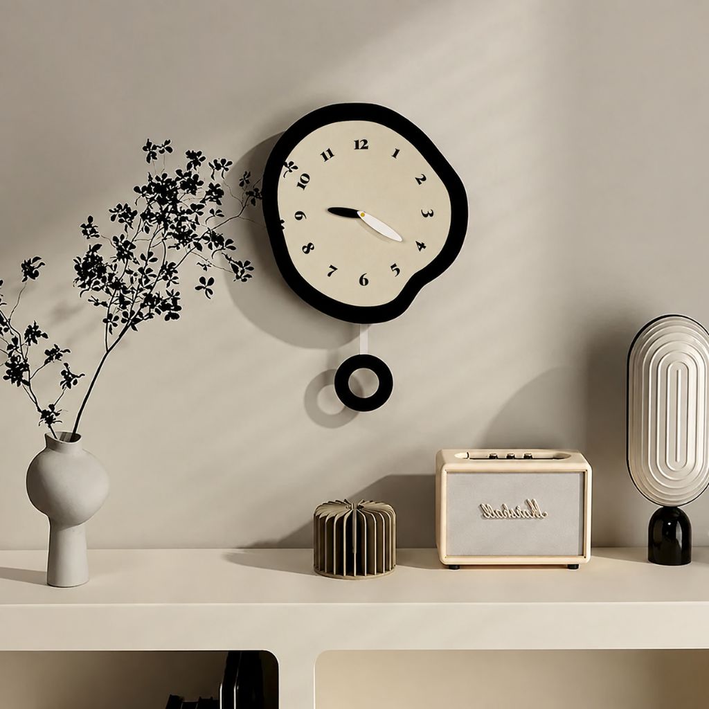 ArtTime - Abstract Distorted Silent Wall Clock with Pendulum