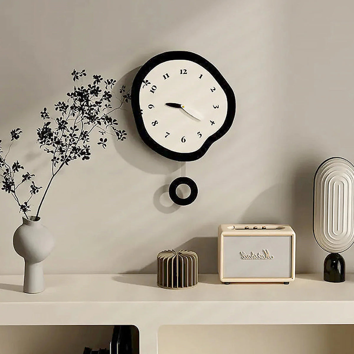 ArtTime - Abstract Distorted Silent Wall Clock with Pendulum - Lattea Global