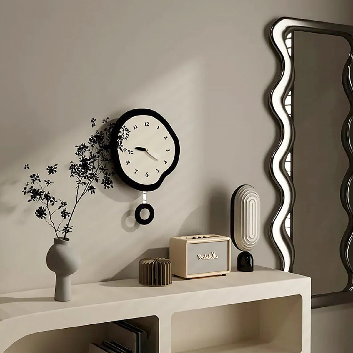 ArtTime - Abstract Distorted Silent Wall Clock with Pendulum - Lattea Global