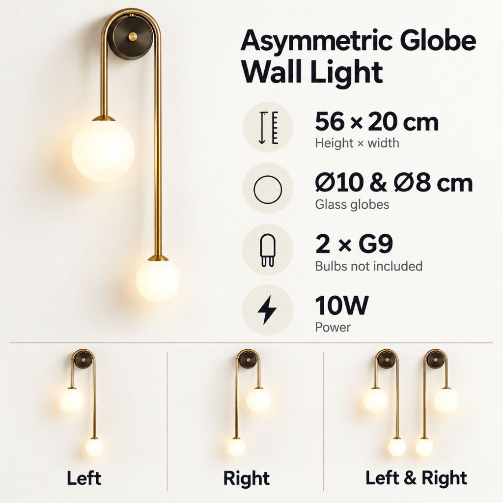 Asymmetric Double Glass Globe Wall Light