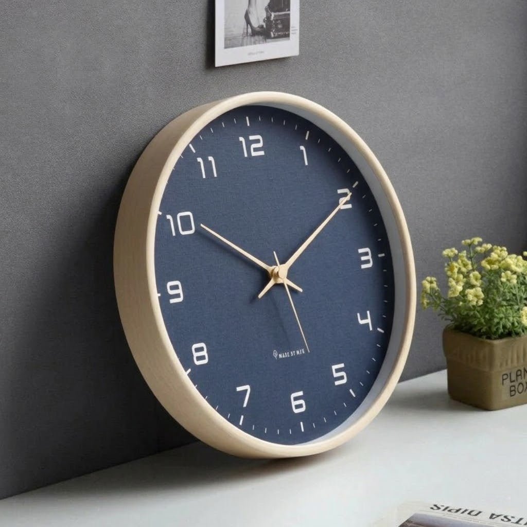 Azure Blue Minimalist Nordic Wood Wall Clock - Lattea Global