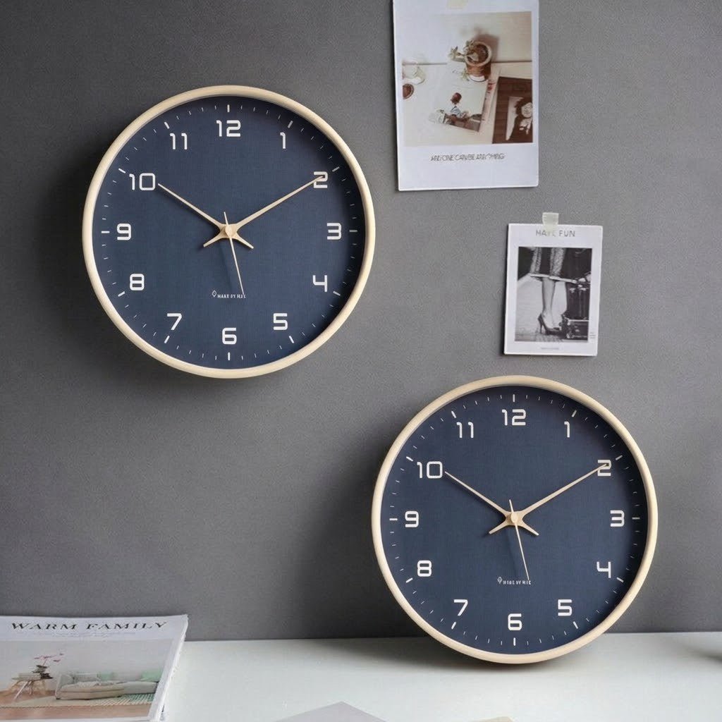 Azure Blue Minimalist Nordic Wood Wall Clock - Lattea Global