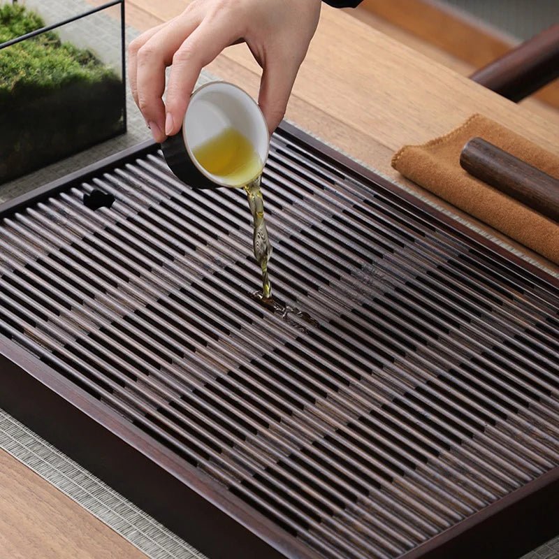 Bamboo Tea Tray Water Drain - Japanese Style - Lattea Global