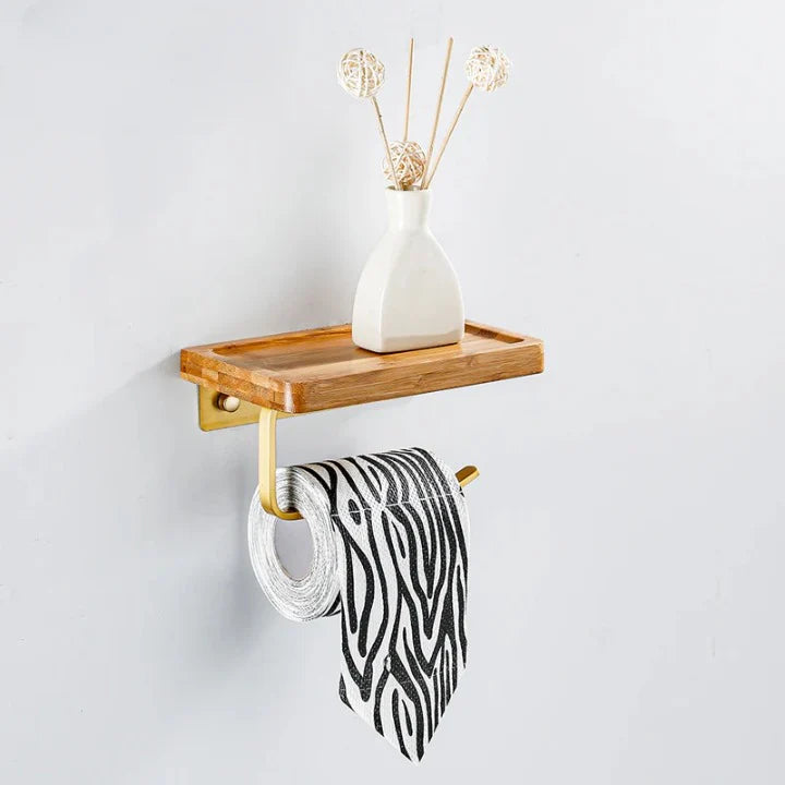 Bamboo Wall-Mounted Toilet Paper Holder with Shelf