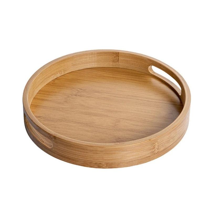 Bamboo Wood Round Serving Tray with Handles - Lattea Global