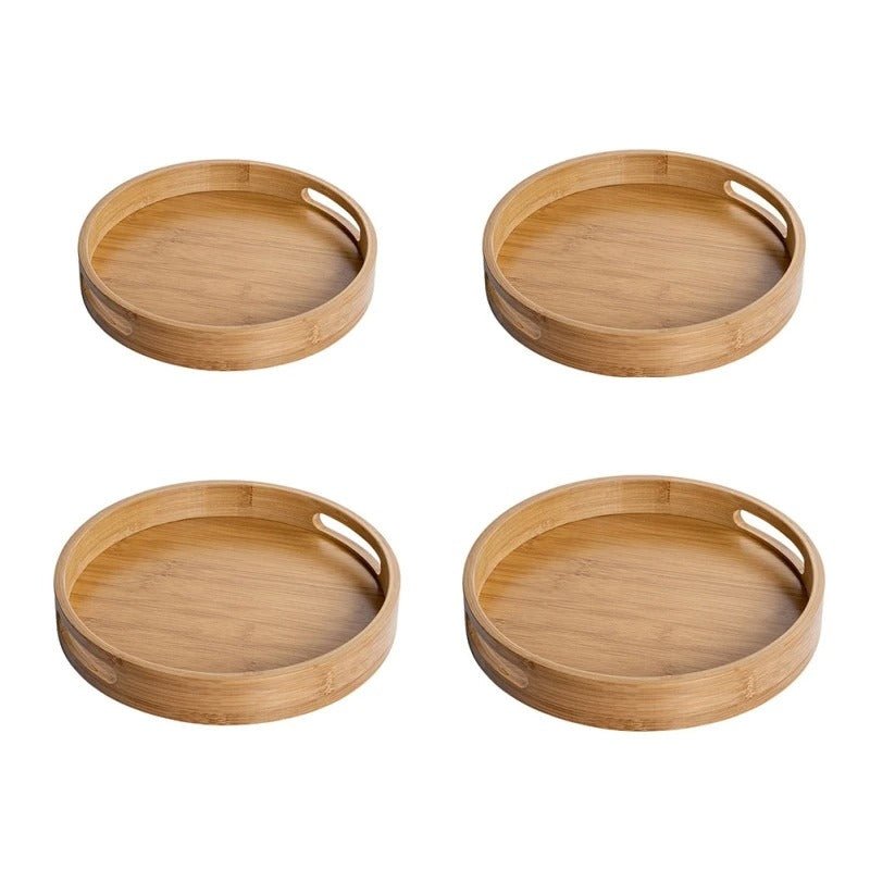 Bamboo Wood Round Serving Tray with Handles - Lattea Global