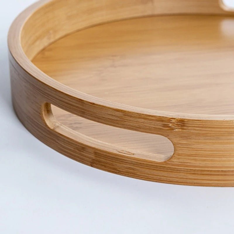 Bamboo Wood Round Serving Tray with Handles - Lattea Global