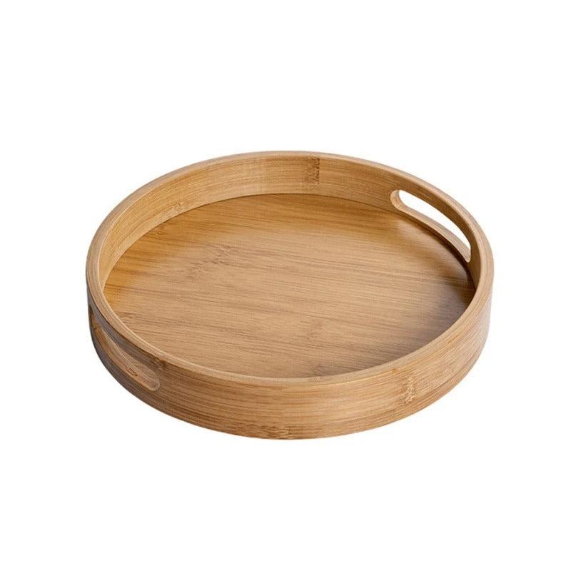 Bamboo Wood Round Serving Tray with Handles - Lattea Global