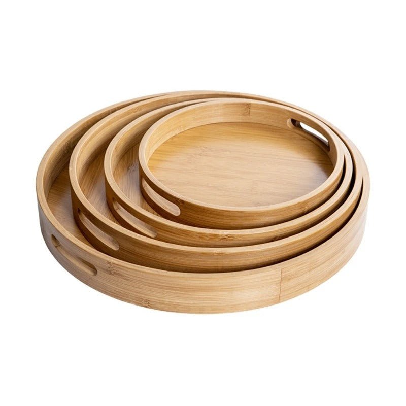 Bamboo Wood Round Serving Tray with Handles - Lattea Global