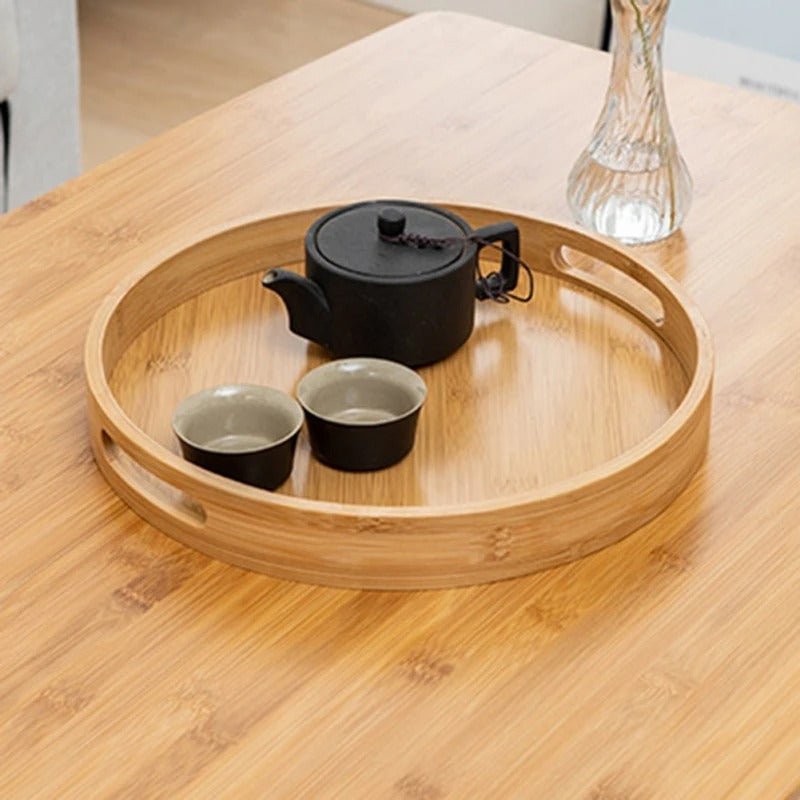 Bamboo Wood Round Serving Tray with Handles - Lattea Global